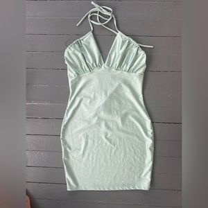 Sea foam green mini satin dress